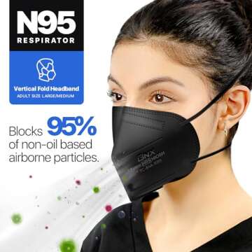 AccuMed BNX N95 Mask Black NIOSH Certified MADE IN USA Particulate Respirator Protective Face Mask (20-Pack, Approval Number TC-84A-9315 / Model H95B) Black
