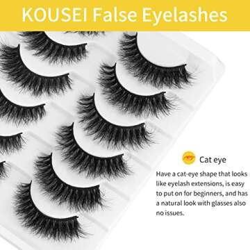 KOUSEI Lashes False Eyelashes Cat Eyes Wispy Natural Faux Mink Lashes 6 Pairs Pack Light Volume Short Fake Eye Lashes Multi-Pack
