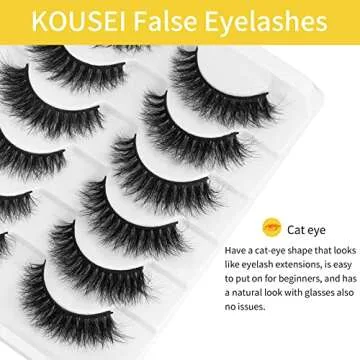 KOUSEI Lashes False Eyelashes Cat Eyes Wispy Natural Faux Mink Lashes 6 Pairs Pack Light Volume Short Fake Eye Lashes Multi-Pack