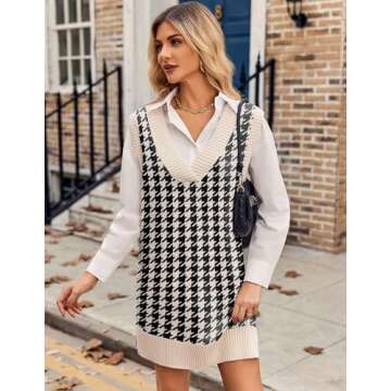 Zeagoo Women's Oversized Sweater Vest Dress V Neck Knit Pullover Sweater Vest Sleeveless Sweater Loo...