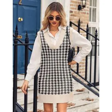 Zeagoo Women's Oversized Sweater Vest Dress V Neck Knit Pullover Sweater Vest Sleeveless Sweater Loose Casual Vest Dress