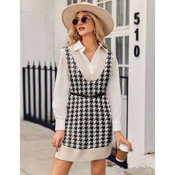 Zeagoo Women's Oversized Sweater Vest Dress V Neck Knit Pullover Sweater Vest Sleeveless Sweater Loose Casual Vest Dress