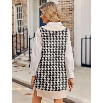 Zeagoo Women's Oversized Sweater Vest Dress V Neck Knit Pullover Sweater Vest Sleeveless Sweater Loose Casual Vest Dress