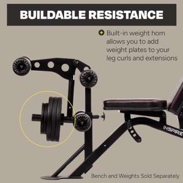 Inspire Fitness Leg Curl/Extension Bench Attachment - Leg Extension Home Gym Attachment - Leg Extension Attachment with Built in Weight Horn