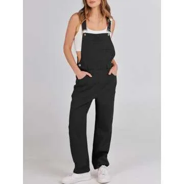 ANRABESS Womens Jean Overalls Loose Fit Adjustable Strap Denim Jumpsuits Rompers Bib Overall 2025 Spring Fashion Work Outfits Black Medium