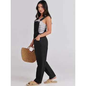 ANRABESS Womens Jean Overalls Loose Fit Adjustable Strap Denim Jumpsuits Rompers Bib Overall 2025 Spring Fashion Work Outfits Black Medium