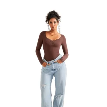 Stylish SUUKSESS Sweetheart V Neck Long Sleeve Top