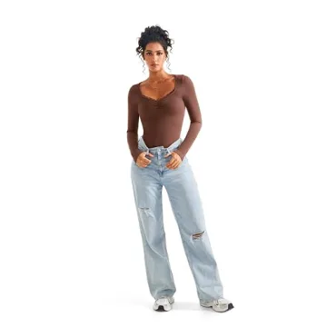 Stylish SUUKSESS Sweetheart V Neck Long Sleeve Top