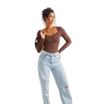 Stylish SUUKSESS Sweetheart V Neck Long Sleeve Top