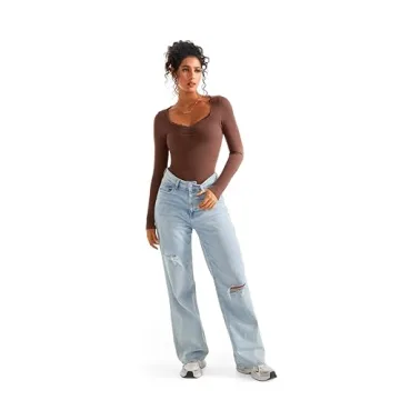 Stylish SUUKSESS Sweetheart V Neck Long Sleeve Top