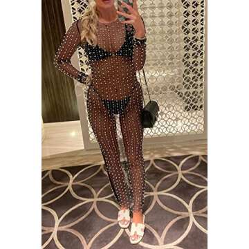 Cecobora Rhinestone Mesh Swimsuit Cover Up for Summer Style