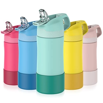 EIJIAN Kids Insulated Water Bottle With Straw Lid 14oz, Leak-Proof BPA-FREE Metal Drink Flask, Doubl...