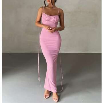 Spaghetti Strap Backless Maxi Dress for Women Y2k Lace Up Hollwo Out Sleeveless Floral Bodycon Long Dress Club Cocktail Sundress