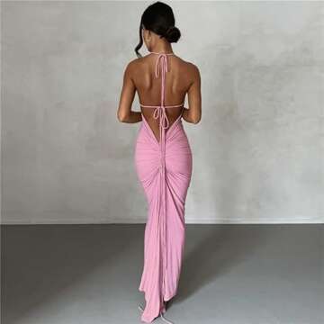 Spaghetti Strap Backless Maxi Dress for Women Y2k Lace Up Hollwo Out Sleeveless Floral Bodycon Long Dress Club Cocktail Sundress