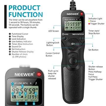 Neewer Photography Digital Interval Meter Timer Remote Control Compatible with Nikon D200 D300 D300S...