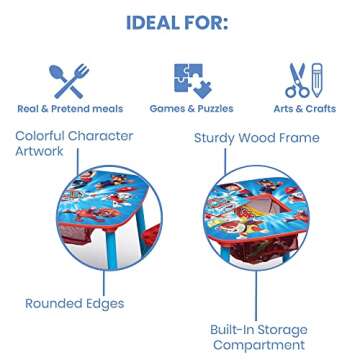 Delta Children Kids Table and Chair Set With Storage (2 Chairs Included) - Ideal for Arts & Crafts, Snack Time, Homeschooling, Homework & More, Nick Jr. PAW Patrol