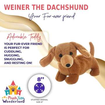 Weiner The Dachshund 8-Inch Plush Toy – Adorable Wiener Dog Stuffed Animal, Soft & Cuddly Puppy Plushie, Realistic Dachshund Gift for Kids & Dog Lovers