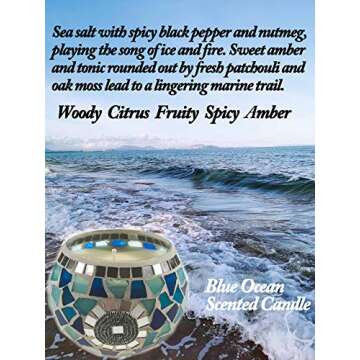 Frespersy Ocean Scented Candles Aromatherapy Candle, Home Fragrance Natural Soy Wax, Long Lasting & Stress Relief Decorative Candles, Glass Jar, Candles Gifts for Women (Blue Ocean)