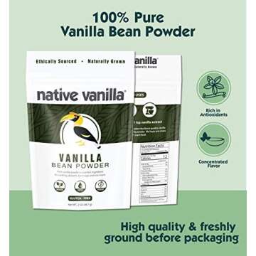 Vanilla Bean Powder - 0.5 oz - Premium 100% Pure Ground Tahitian Vanilla Bean Powder - For Cooking, ...