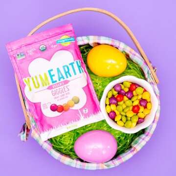 YumEarth Organic Easter Giggles Chewy Candy - Allergy Friendly (Top 9 Free), No Artificial Dyes or Flavors, Non GMO, Gluten Free, Vegan Candy Snacks - 4 Ounce Bag (Pack of 1)