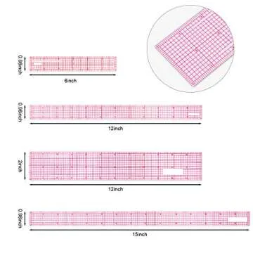 Pelopy 4 Pieces Clear Plastic Ruler Set - Transparent Measuring Tools