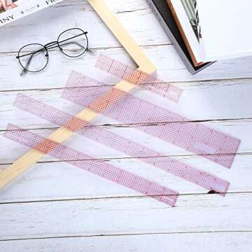 Pelopy 4 Pieces Clear Plastic Ruler Set - Transparent Measuring Tools