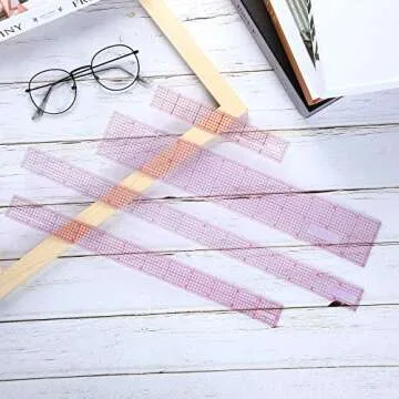 Pelopy 4 Pieces Clear Plastic Ruler Set - Transparent Measuring Tools