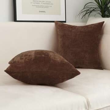 Jeneoo Coffee Brown Decorative Throw Pillow Covers Soft Chenille Comfy Solid Couch Cushion Case Decor (Set of 2, 18 x 18 Inches)