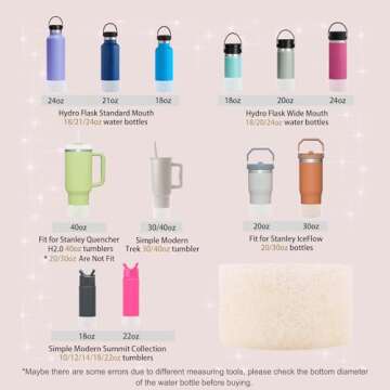 WORBSS Glitter Silicone Boot Sleeve for Stanley Cup H2.0 Tumbler 20 30 40oz & Hydro Flask 18-24oz with 2.85-3.0 inch Protective Anti-Slip Bottom Cover Bumper Accessories for Water Sport Bottles