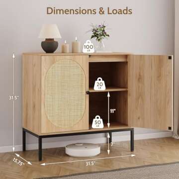 Yechen Sideboard Cabinet with Natural Rattan Decorated Doors, 31.5" Rattan Cabinet Accent Buffet Con...