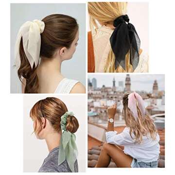 3Pcs Hair Scarves & Hair Scrunchies, Fashion Hair Ribbon Bow Scrunchies with Solid Colors, Soft Hair...
