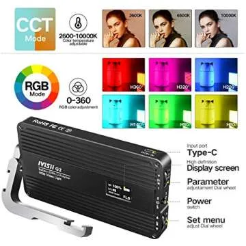 IVISII G2 RGB Portable On Camera Light, Built-in 4300mAh Lithium Battery Video Conference Lighting, 2600-10000K 12W Full Color LED Light Panel for Photography, Studio, Wedding Shooting