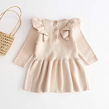 Chic Toddler Girl Knit Sweater Dress - Ruffle Long Sleeve