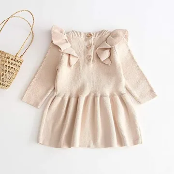 Chic Toddler Girl Knit Sweater Dress - Ruffle Long Sleeve