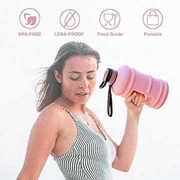 SOXCOXO Half Gallon 64oz Water Bottle with Straw Lid Strap and Holder Bpa Free Leakproof Great for Kids Women Man Large Water Jug for School Sports Gym Running Fitness Outdoor(Pink)