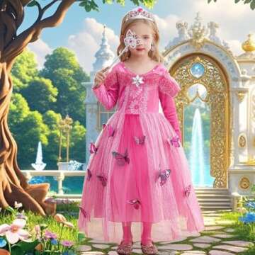 iTVTi Girls Princess Fancy Dress Up Children Long Sleeve Halloween Party Costume, Pink, 2-3 Years (L...