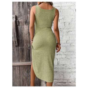 RoseSeek Women's Tank Midi Dress - Stylish Ribbed Knit Casual Dress