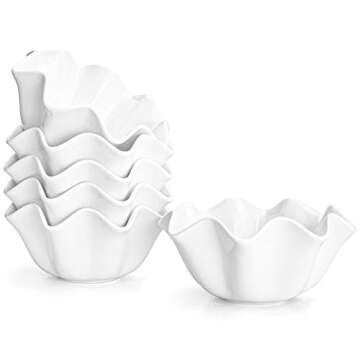 Foraineam 6 Pack Porcelain Dessert Bowls Baking Ramekins, 13 Ounce Flower Shaped Serving Bowls for Dipping Sauces, Souffle, Creme Brulee, Ice Cream, Dessert