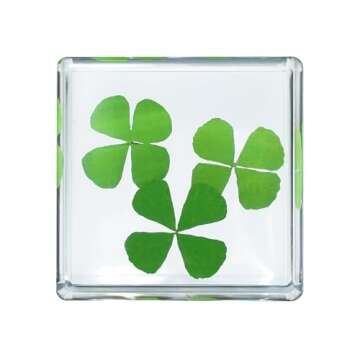 Bon Cube Good Luck Charms Real 4 Leaf Clover 4cm Cube Paperweight, St. Saint Patric's Day Decor Irish Shamrock Good Luck Gift