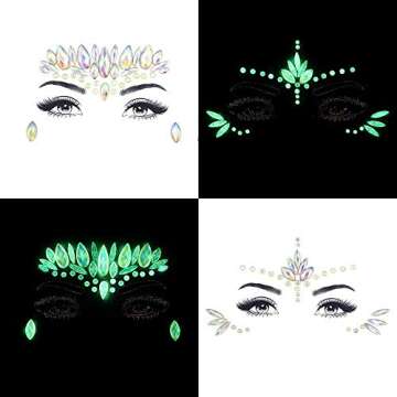 Noctilucent Face Gems Luminous makeup Temporary Tattoo Stickers Acrylic Crystal Glitter Stickers Face Jewels Rainbow Tears Rhinestone for Party, Rave Festival, Dress-up of ZLXIN(8 Pcs A Set)