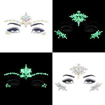 Noctilucent Face Gems Luminous makeup Temporary Tattoo Stickers Acrylic Crystal Glitter Stickers Face Jewels Rainbow Tears Rhinestone for Party, Rave Festival, Dress-up of ZLXIN(8 Pcs A Set)