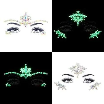 Noctilucent Face Gems Luminous makeup Temporary Tattoo Stickers Acrylic Crystal Glitter Stickers Face Jewels Rainbow Tears Rhinestone for Party, Rave Festival, Dress-up of ZLXIN(8 Pcs A Set)
