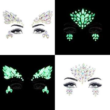 Noctilucent Face Gems Luminous makeup Temporary Tattoo Stickers Acrylic Crystal Glitter Stickers Face Jewels Rainbow Tears Rhinestone for Party, Rave Festival, Dress-up of ZLXIN(8 Pcs A Set)