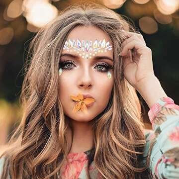 Noctilucent Face Gems Luminous makeup Temporary Tattoo Stickers Acrylic Crystal Glitter Stickers Face Jewels Rainbow Tears Rhinestone for Party, Rave Festival, Dress-up of ZLXIN(8 Pcs A Set)