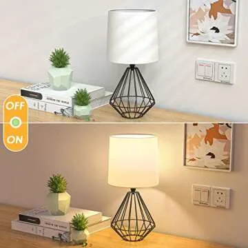 GGOYING Set of 2 Bedside Table Lamp, Modern Desk Lamp with Black Metal Base, Fabric Shade, 3000K LED Bulbs for Nightstand Bedroom Living Room Office Working Reading