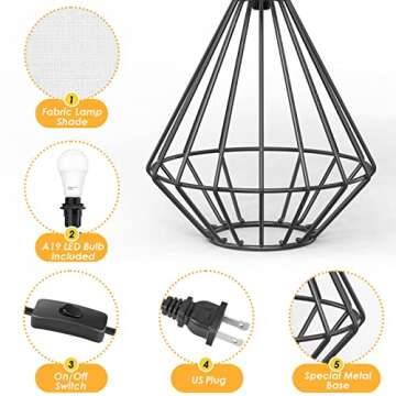 GGOYING Set of 2 Bedside Table Lamp, Modern Desk Lamp with Black Metal Base, Fabric Shade, 3000K LED Bulbs for Nightstand Bedroom Living Room Office Working Reading