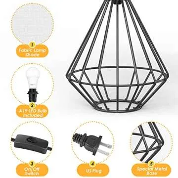 GGOYING Set of 2 Bedside Table Lamp, Modern Desk Lamp with Black Metal Base, Fabric Shade, 3000K LED Bulbs for Nightstand Bedroom Living Room Office Working Reading