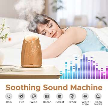 muson Sound Machine Diffuser Cool Mist Humidifier Diffuser for Essential Oil with Soothing Sound Music & 7 Color Mood Lights, Auto Shutoff (Wood Grain, Vase Shape)