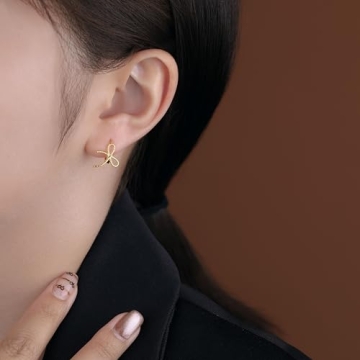 Cute 925 Sterling Silver Bow Hoop Earrings for Women