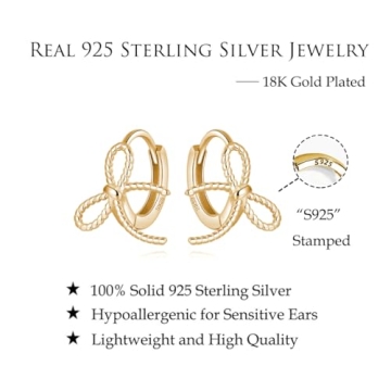 Cute 925 Sterling Silver Bow Hoop Earrings for Women